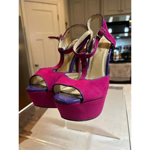 Shoedazzle Pink & Purple Strappy Platform Heels - Size 9 - Picture 3 of 5
